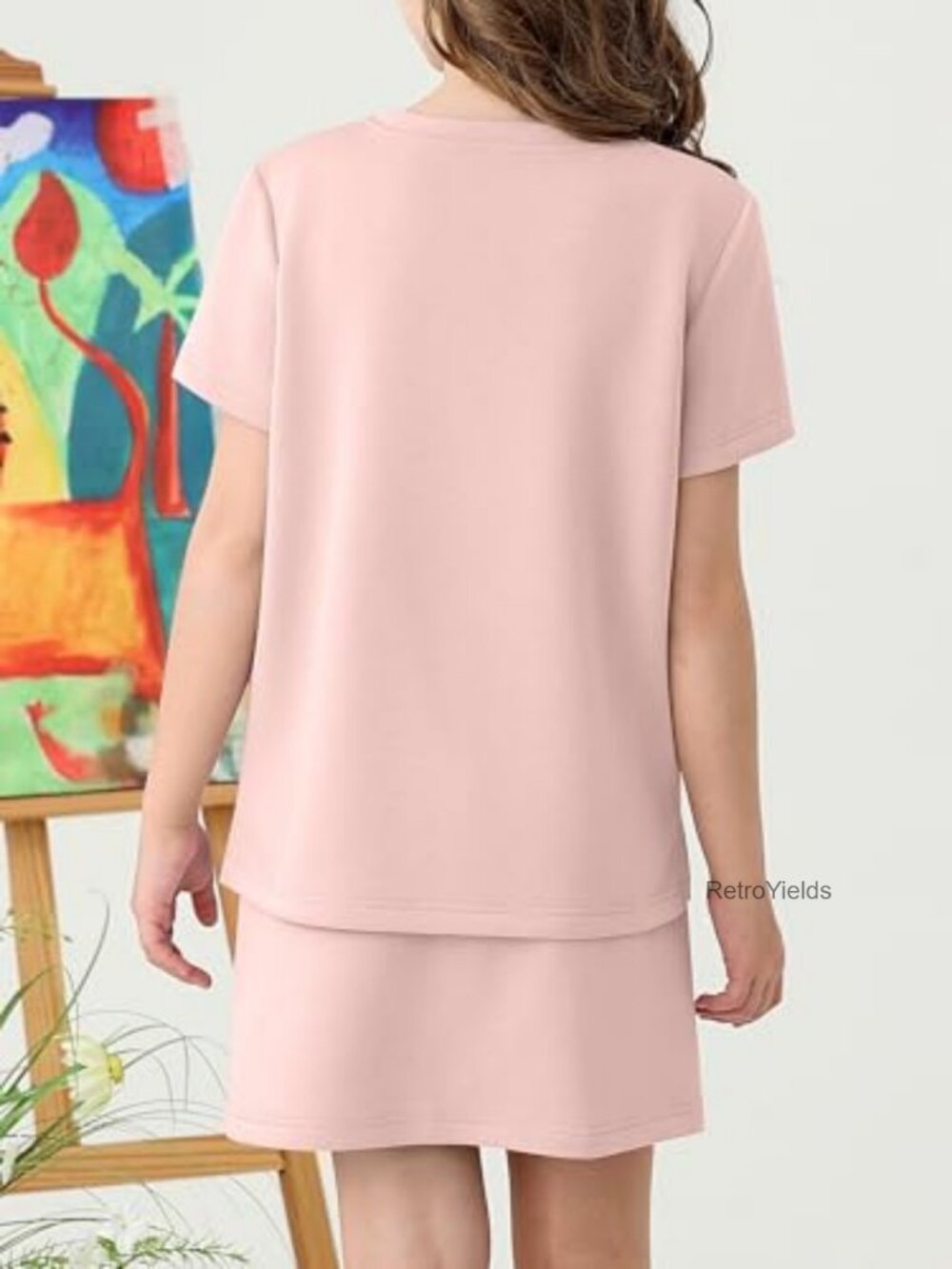 Girls Skirt Set 2 Piece Short Sleeve Tee with Pockets Skort Summer Outfit - Picture 4 of 7